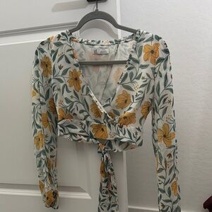 Zara Floral Wrap Blouse - Yellow and Green